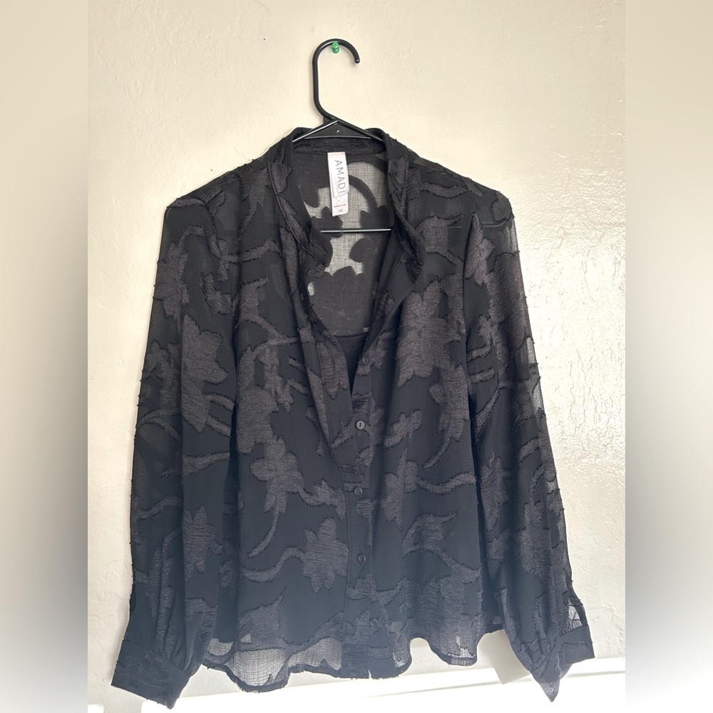 Floral Black Long Sleeve Shirt- Anthropologie